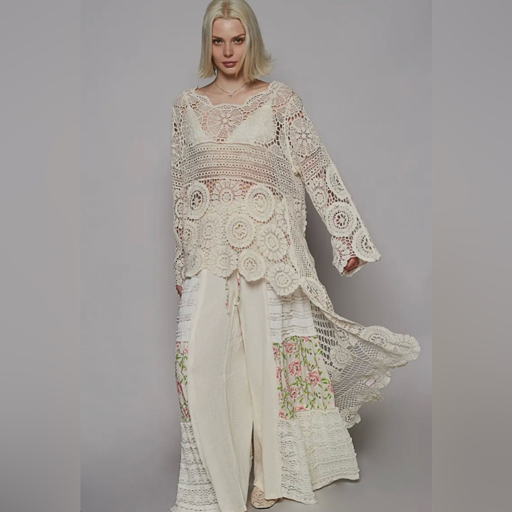 POL Cream Crochet Tunic